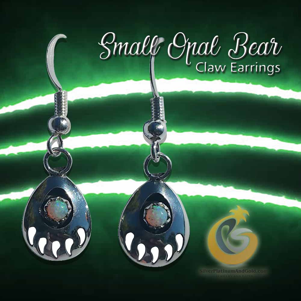 Small Bear Claw Opal Tear-drop Zuni Earrings in Sterling Silver
